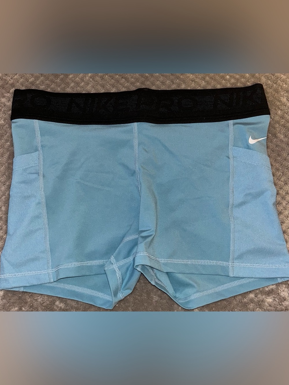 Nike Sky Blue Women's Bike Shorts with Black Waistband